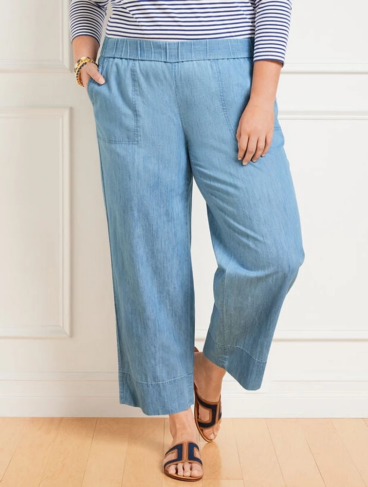 Pull-On Wide Leg Crops - Chambray