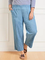 Pull-On Wide Leg Crops - Chambray