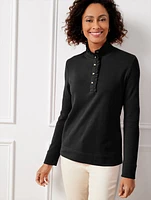 Ruffle Placket Mockneck Pullover