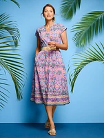 Voile Fit & Flare Dress - Birds Palms