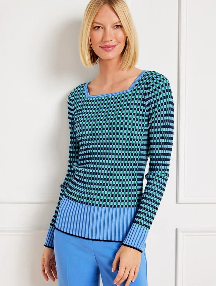 Ribbed Square Neck Sweater - Plaited Stripe