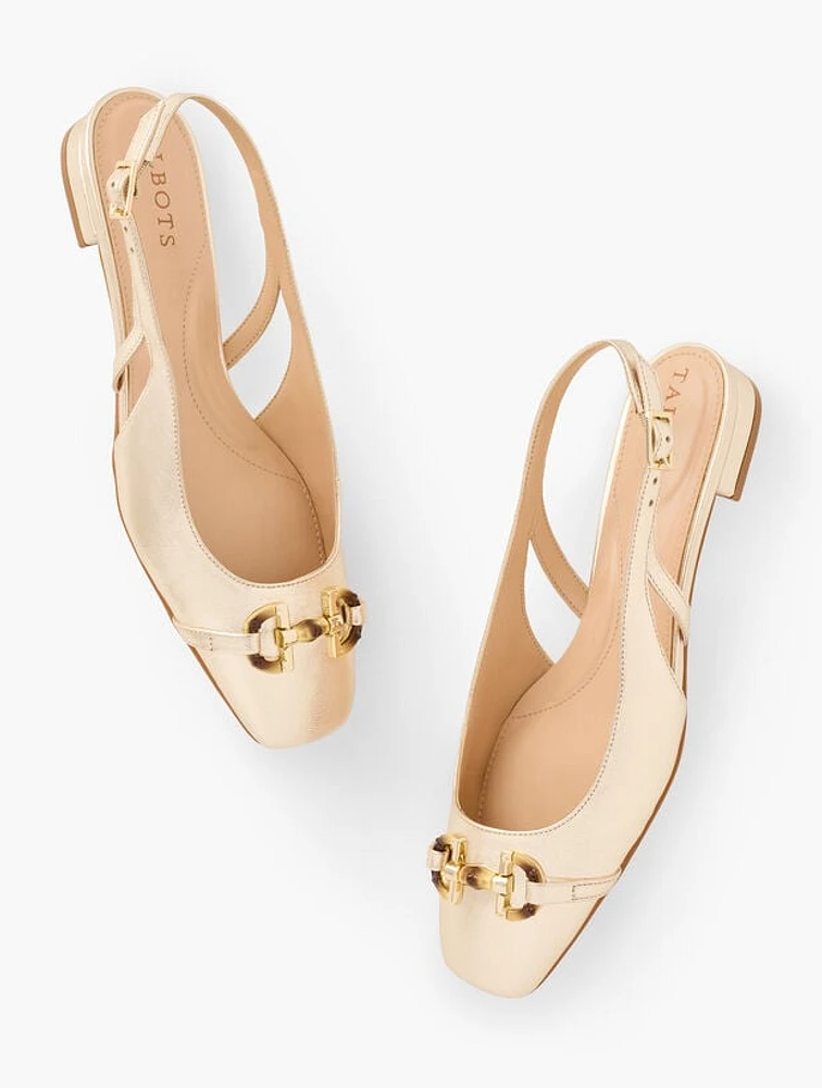 Sutton Link Slingback Metallic Nappa Flats