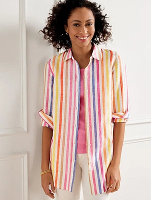 Linen Boyfriend Shirt - Rockport Stripe