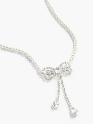 Crystal Bow Pearl Necklace