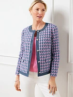 Denim Trim Basket Tweed Jacket