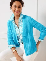 Pointelle Knit V-Neck Cardigan