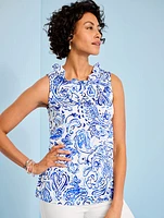 Ruffle Neck Satin Shell - Painted Paisley