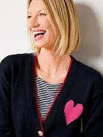 V-Neck Cardigan - Tipped Heart