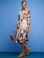 Tie Waist Shirtdress - Floral Geo Patchwork