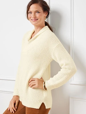 Shawl Collar Shaker Stitch Pullover