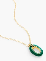 Oval Enamel Pavé Pendant Necklace