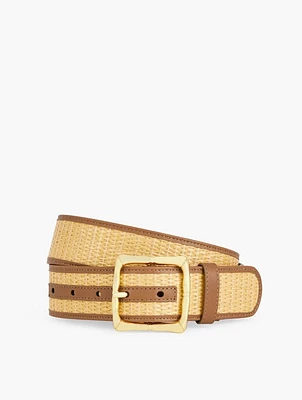 Leather Trim Bamboo Buckle Straw Belt