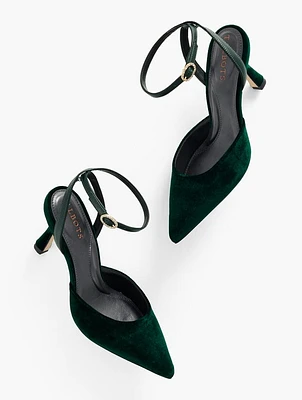 Evelyn Velvet Flare Heel Pumps