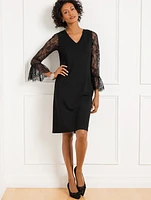 Ponte Lace Sleeve A-Line Dress