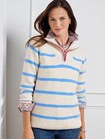 Bouclé Half-Zip Pullover - Breton Stripe