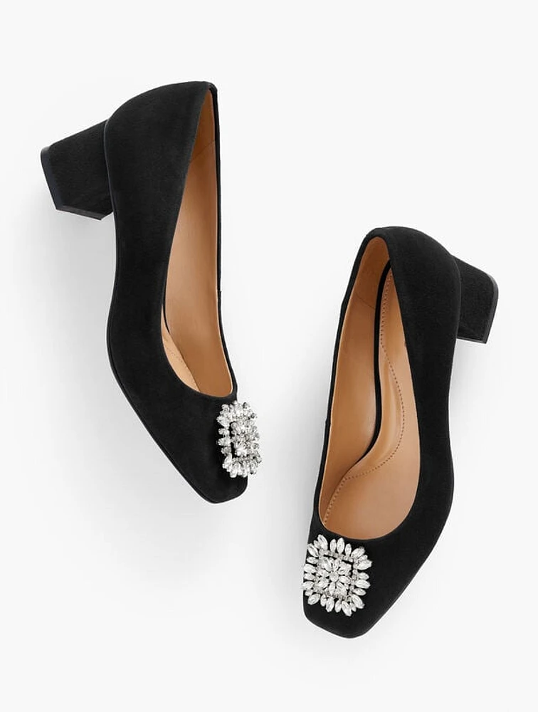 Carlye Embellished Buckle Suede Pumps