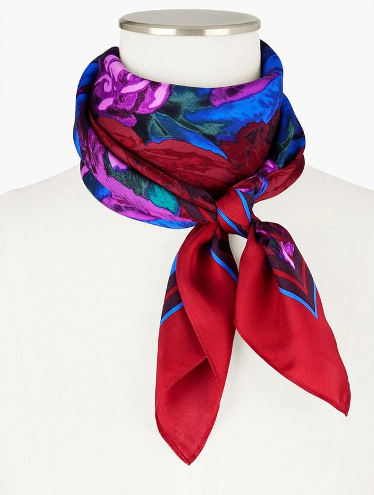 Wrapped Floral Silk Square Scarf