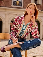 Soft Satin Charmeuse Button Front Shirt - Stunning Floral