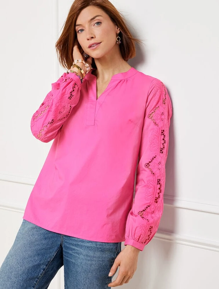 Embroidered Poplin Top