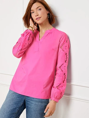 Embroidered Poplin Top