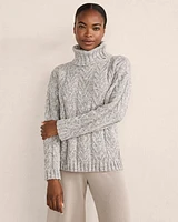 Marled Organic Cotton Cable Knit Turtleneck Sweater