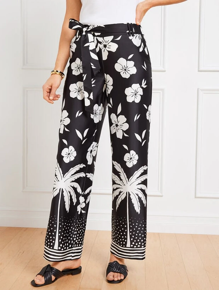 Tie Waist Wide Leg Pants - Palm Beach Border