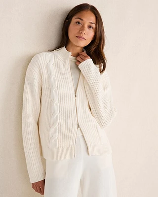 Cotton Mixed Stitch Double-Zip Cardigan