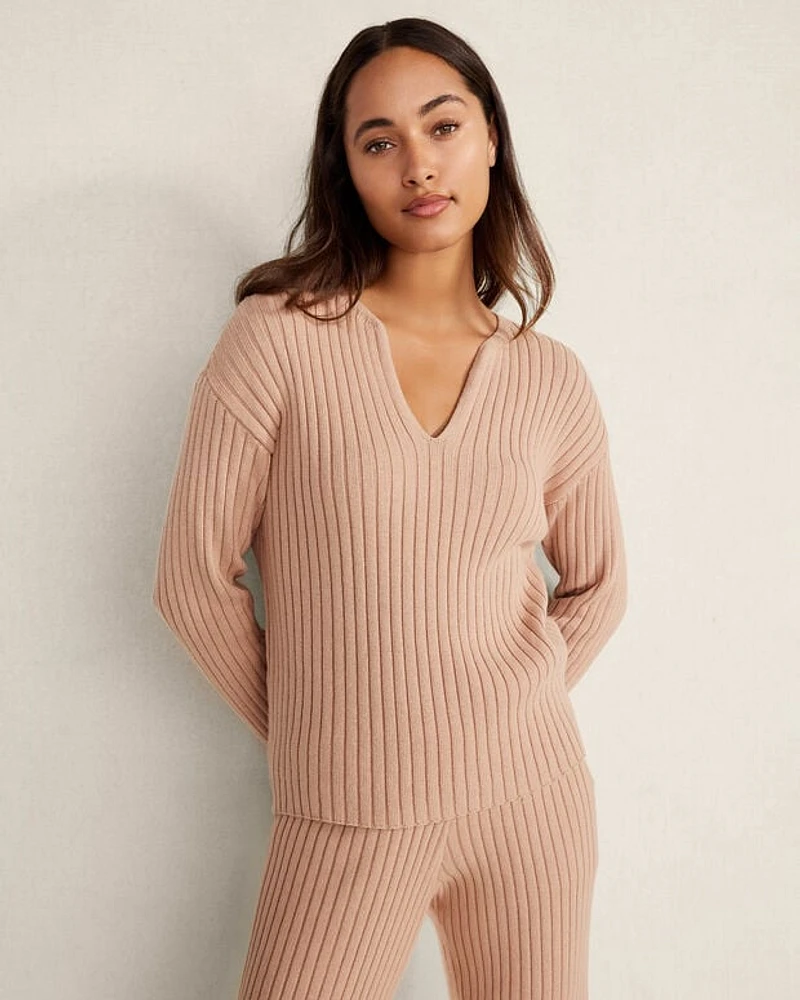 Cotton Cashmere Rib V-Neck Sweater