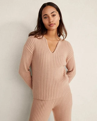 Cotton Cashmere Rib V-Neck Sweater