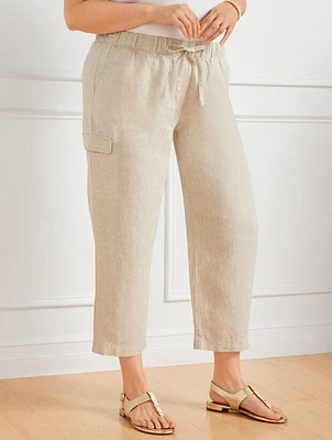 Washed Linen Easy Crop Straight Leg Pants