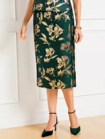 Metallic Floral Jacquard Pencil Skirt