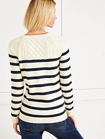 Cable Knit Zip Detail Sweater - Fisherman Stripe