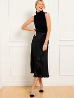 Pleated Satin Midi Skirt