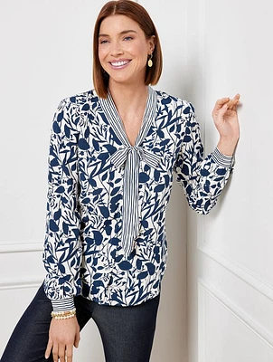 Tie Neck Blouse - Vines Border