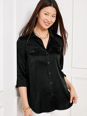 Satin Charmeuse Utility Shirt