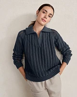 Open Stitch Johnny Collar Sweater