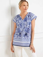 Flutter Sleeve Top - Woodblock Floral