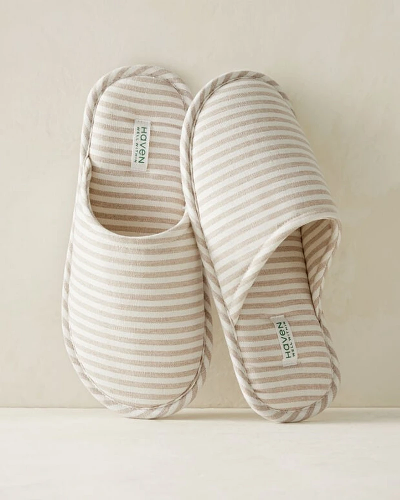 Linen Tan Stripe Spa Slippers