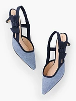 Sylvie Bow Slingback Chambray Pumps