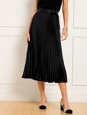 Pleated Satin Midi Skirt