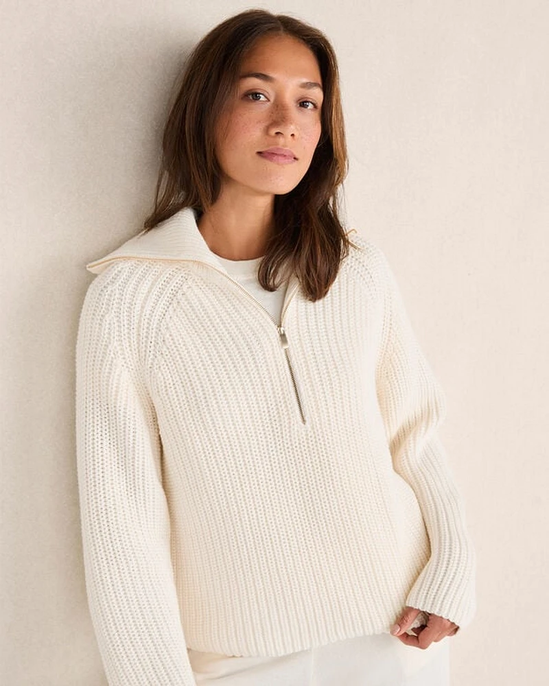 Cotton Shaker Stitch Half-Zip Pullover