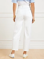 Relaxed Tapered Barrel Leg Jeans -  White