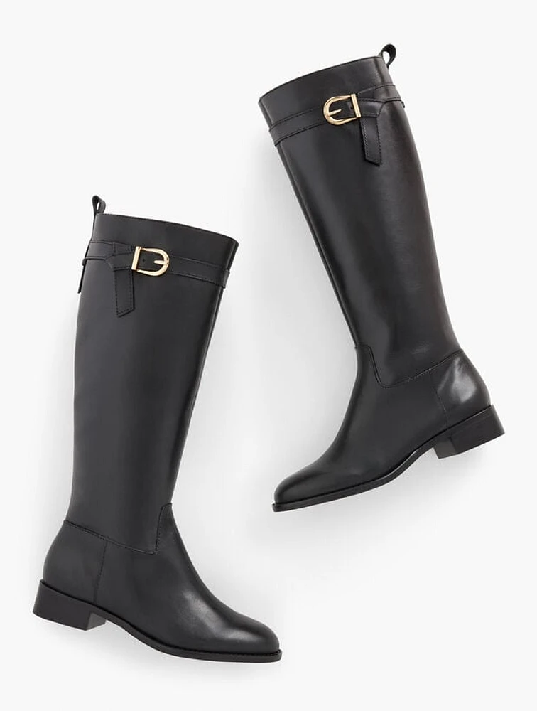 Tish Tie Leather Riding Boots - Extended Calf