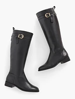 Tish Tie Leather Riding Boots - Extended Calf