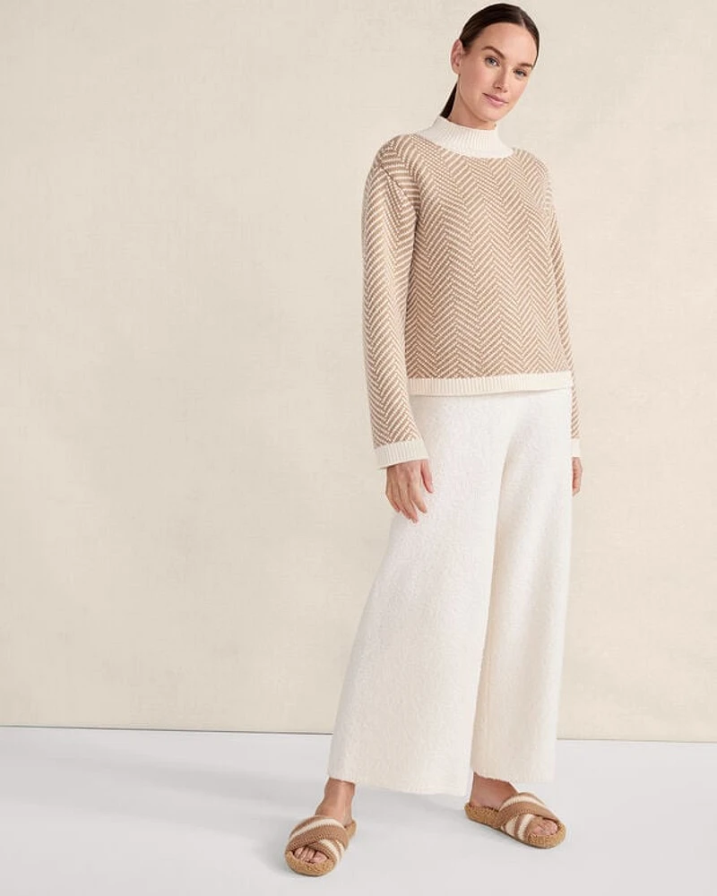 Merino Cashmere Herringbone Mockneck Sweater