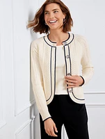 Cable Knit Cutaway Cardigan - Tipped