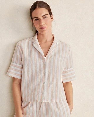 Organic Cotton Linen Striped Pajama Top