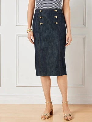 Refined Denim Button Midi Skirt