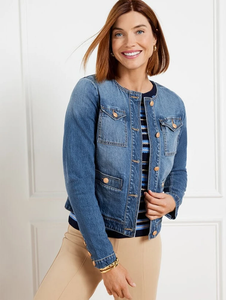 Collarless Jean Jacket