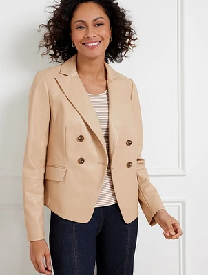 Faux Leather Double Breasted Blazer